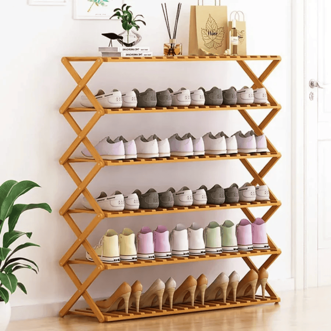 6-tier foldable bamboo shoe rack
