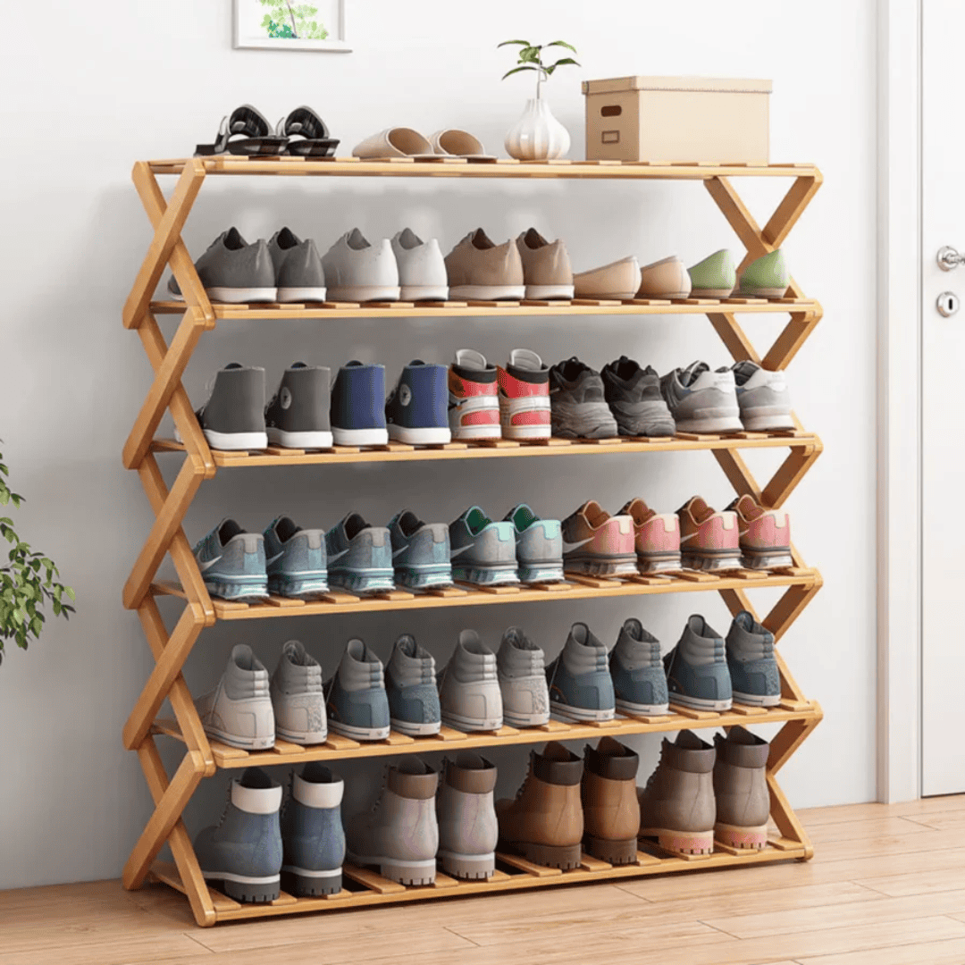 6-tier foldable bamboo shoe rack