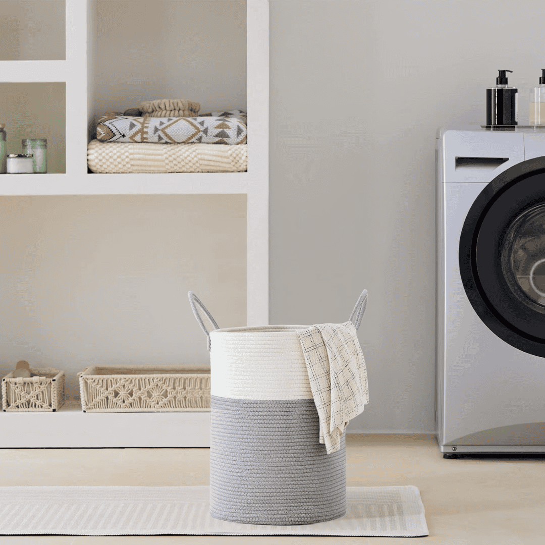 Grey & White Cotton Rope Basket