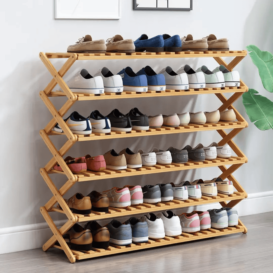 6-tier foldable bamboo shoe rack