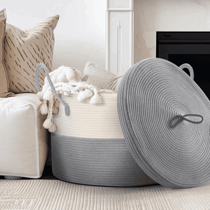 Extra Large Cotton Rope Basket with Lid