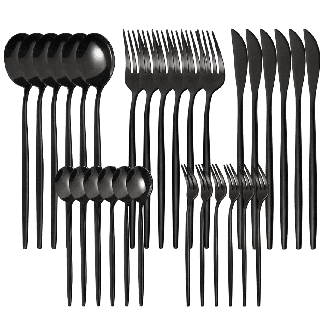 30pc Black Cutlery Set