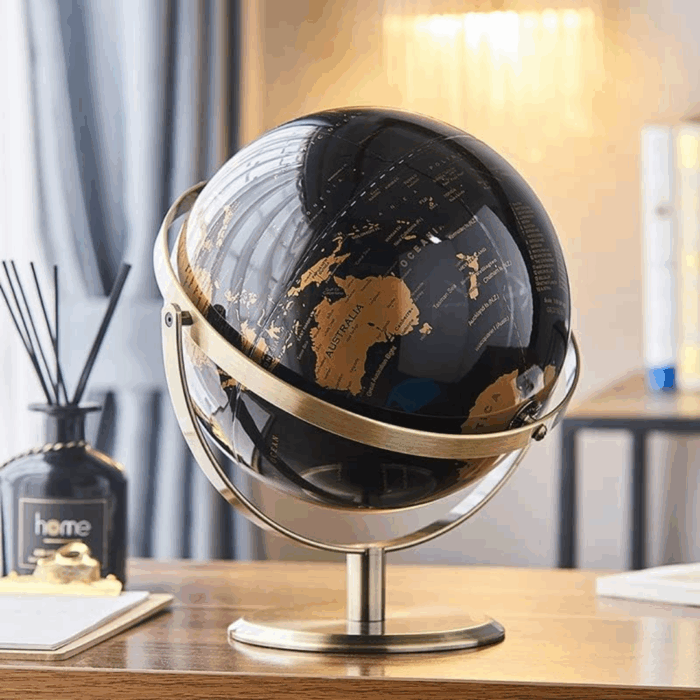 Desktop Figurines Rotating Retro Gold Black World Globe