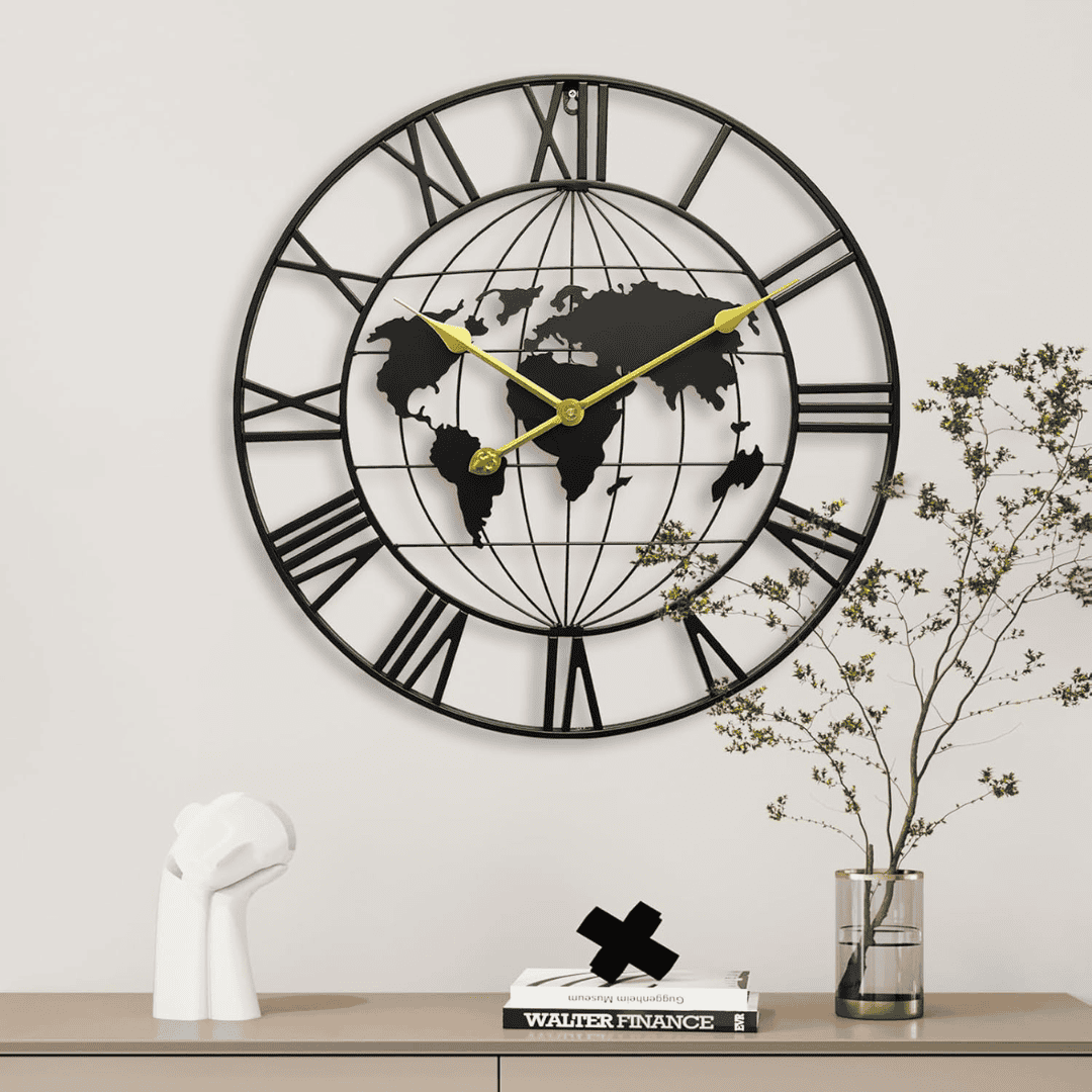 Large World Map Wall Clock for Living Room Decoration