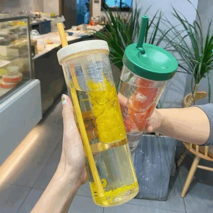 Cute Water Bottle With Foldable Straw