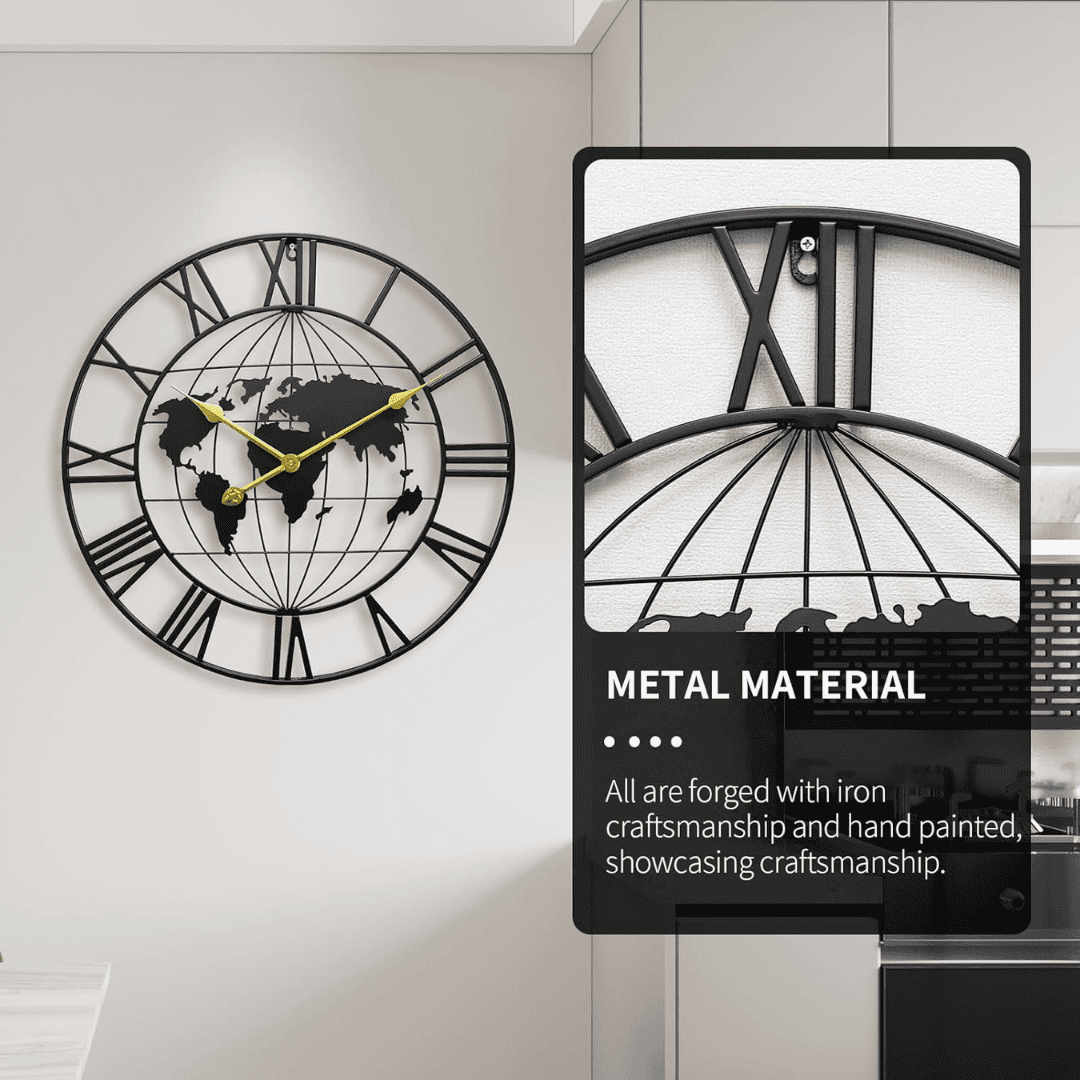 Large World Map Wall Clock for Living Room Decoration