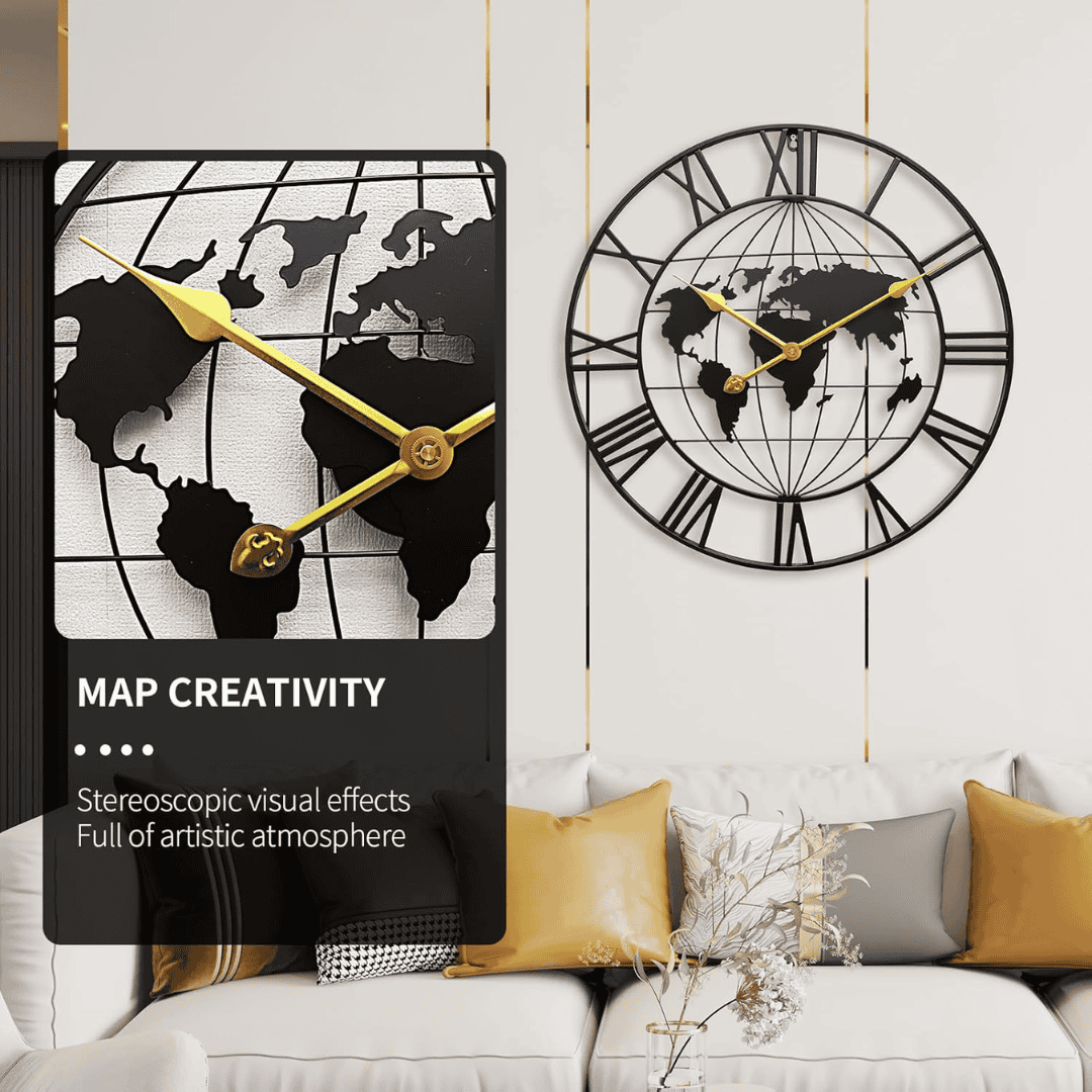 Large World Map Wall Clock for Living Room Decoration