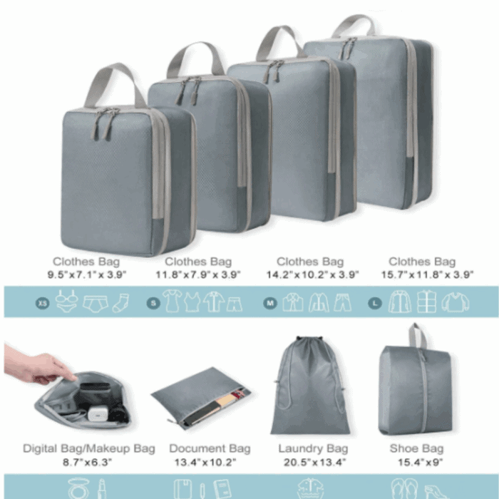 Set of 8 Compressible Packing Travel Storage Bags