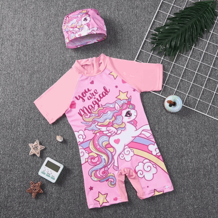 Kids Cartoon Themed Swimming Costumes with Cap