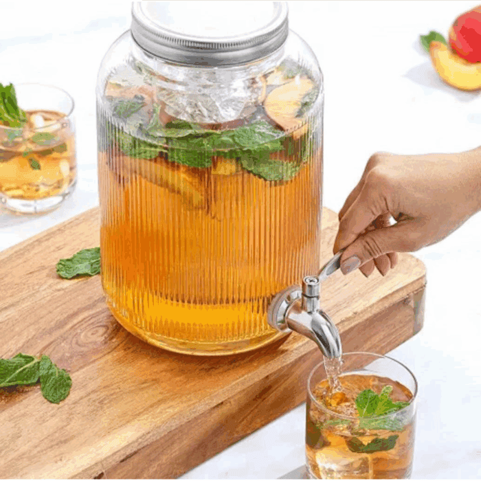 6L Ribbed Juice Dispenser with Bamboo Stand