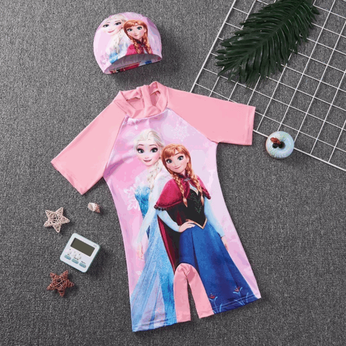 Kids Cartoon Themed Swimming Costumes with Cap