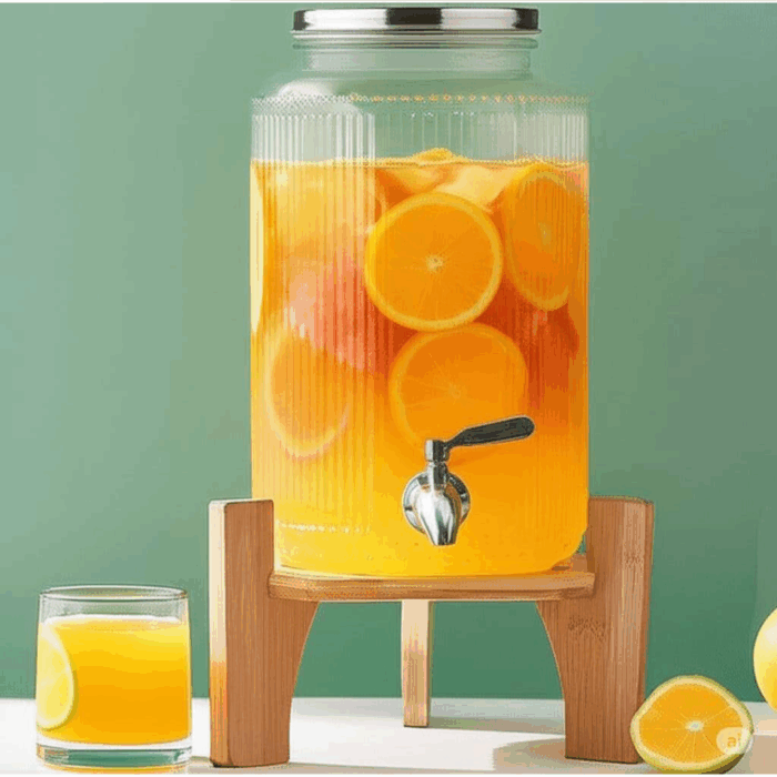 6L Ribbed Juice Dispenser with Bamboo Stand