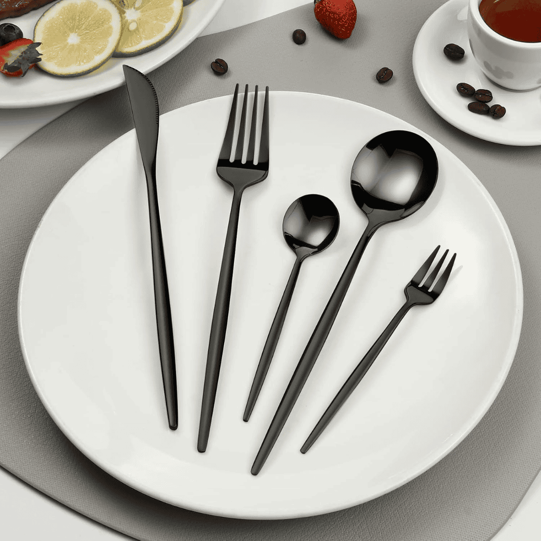 30pc Black Cutlery Set