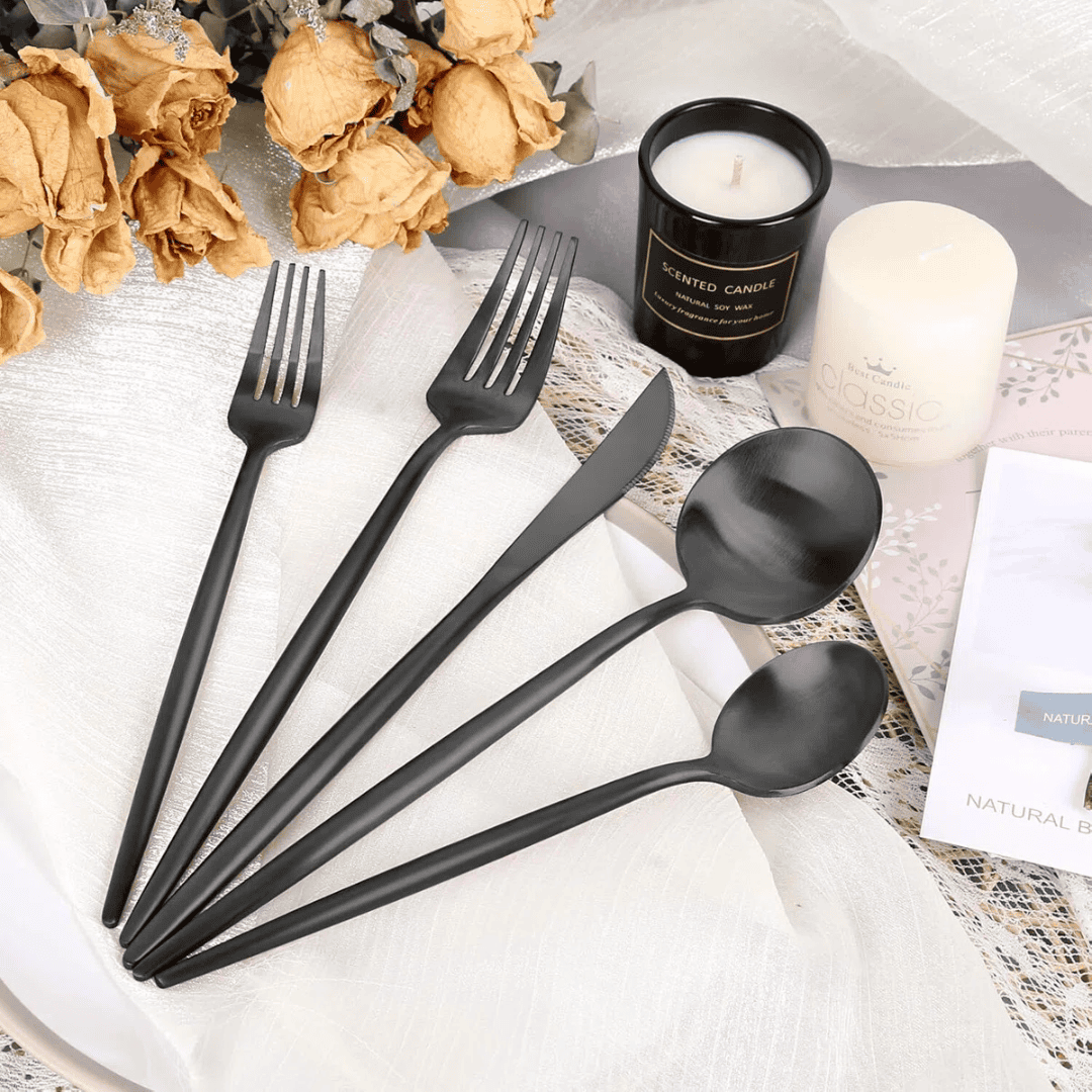 30pc Black Cutlery Set