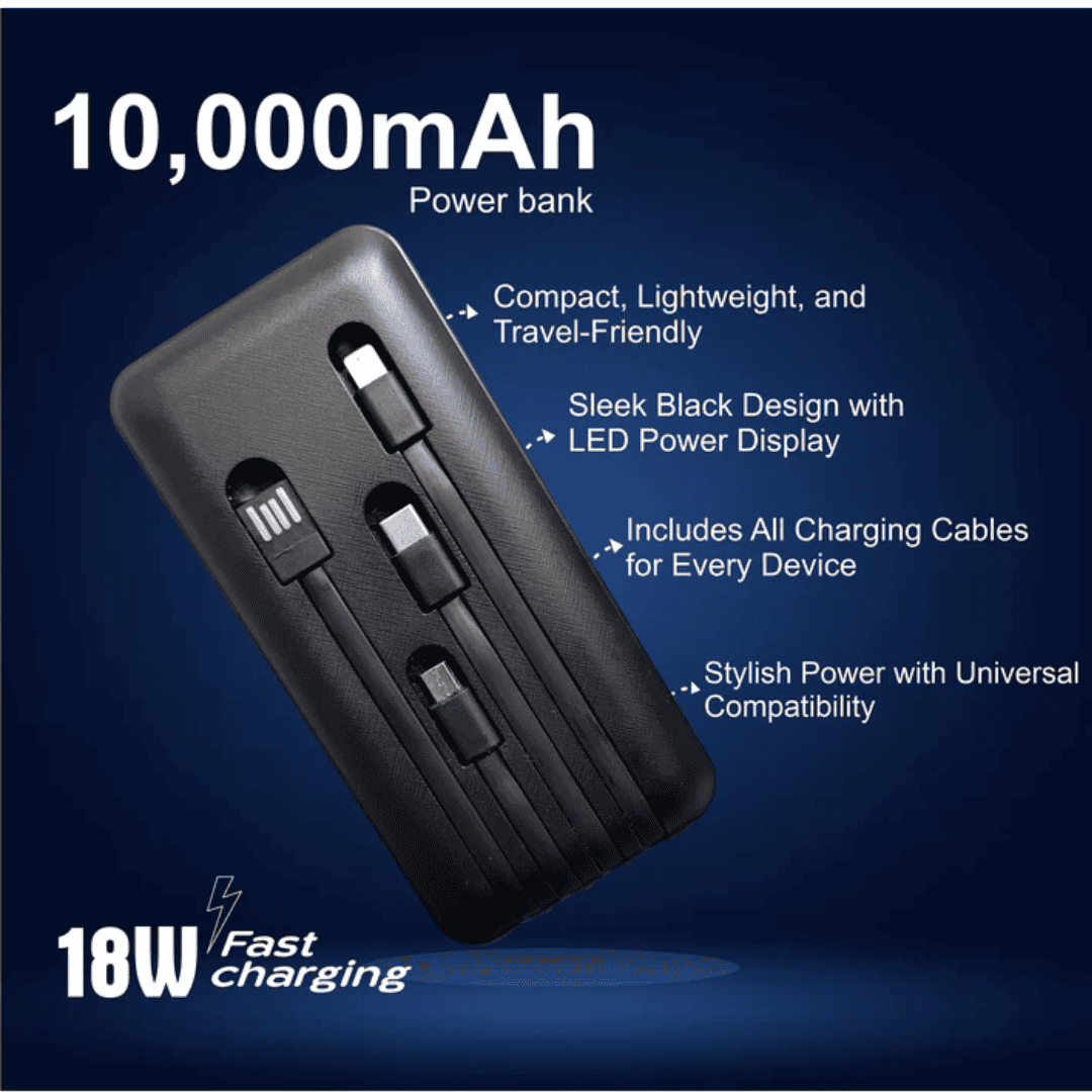 Power Bank with 4 Inbuilt Cables