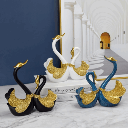 Pair Swan Home Decor Resin Figurine Sculpture