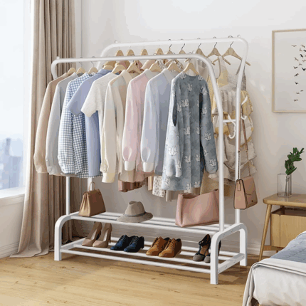 Curved Double Clothes Rack with 2 Bottom Shelf Storage Organizer