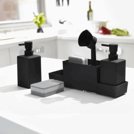 Matte Black Kitchen Soap Dispenser with Sponge Holder Set