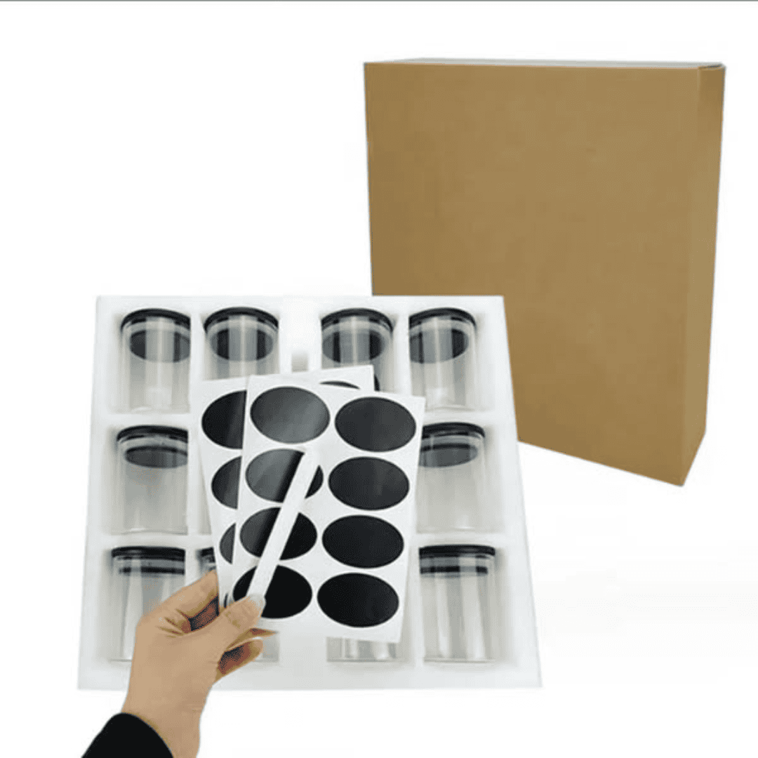 12pcs Glass Spice Jar Set with Black Bamboo Lids