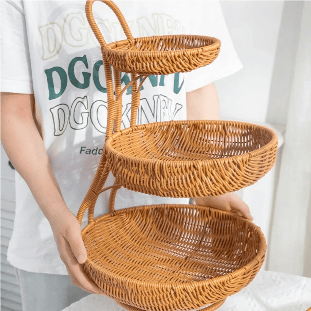 3-Tier Handmade Rattan Fruit Rack