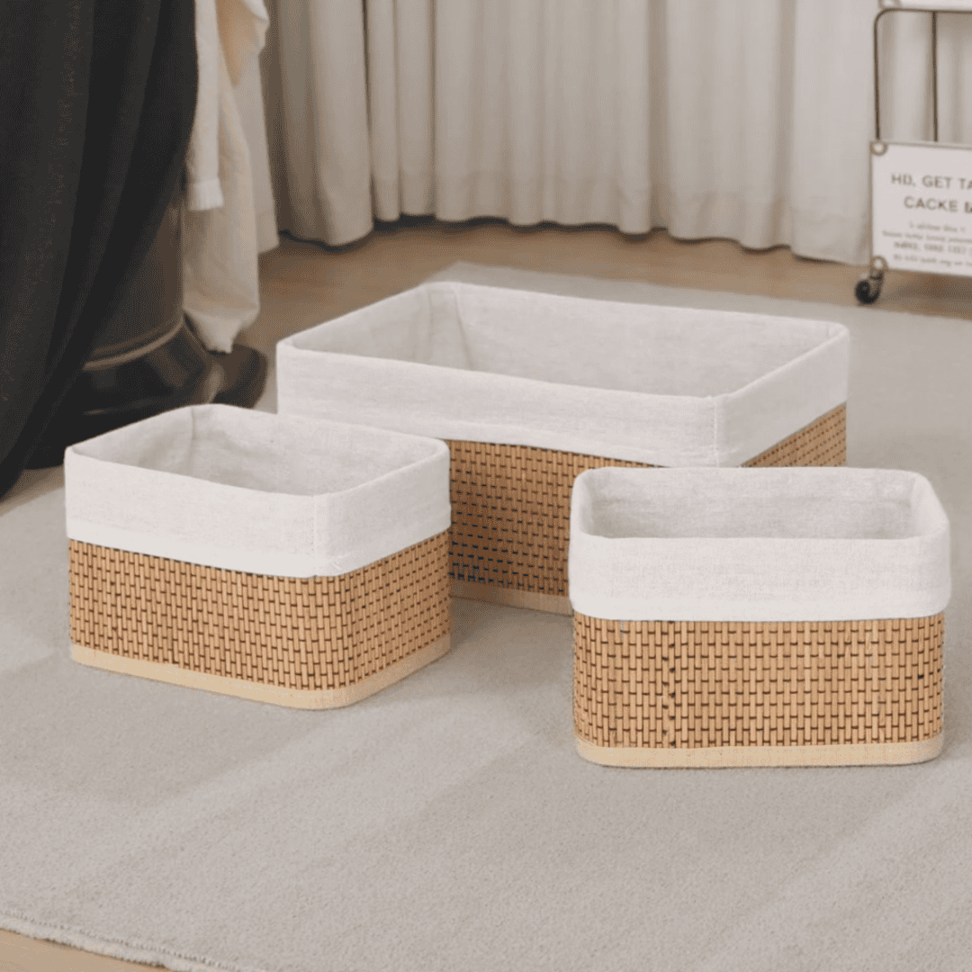 3in1 Wicker Organising Baskets with Covers