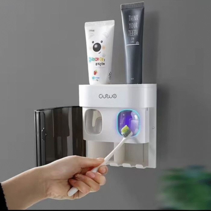 Wall-Mounted Automatic Toothpaste Dispenser with Magnetic Toothbrush Holder