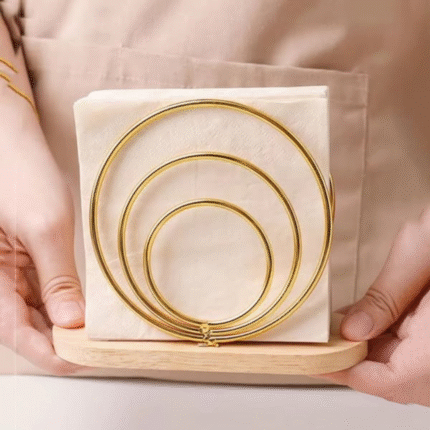 3 Ring Metallic Serviette Holder with Wooden Base