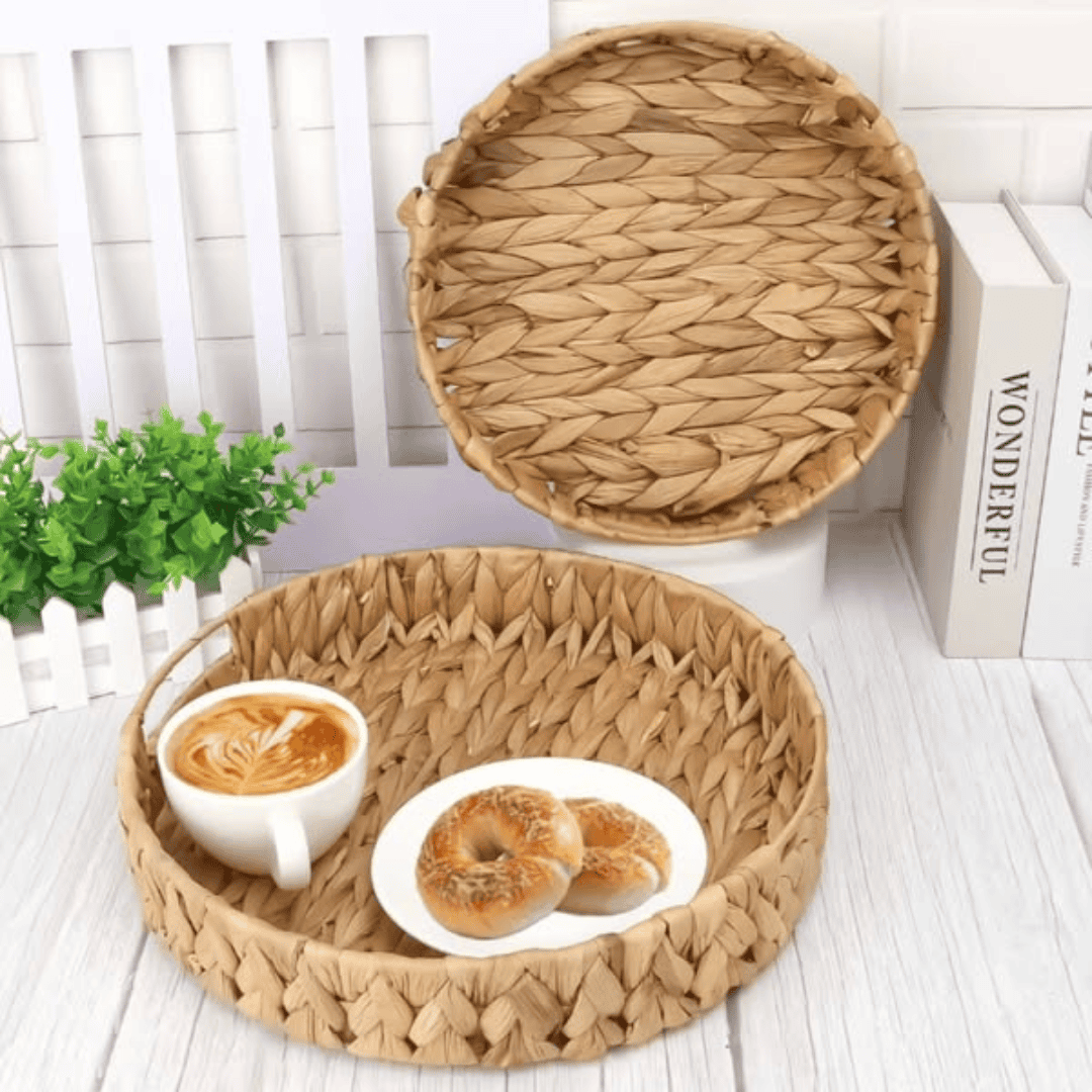 3Pcs Decorative Handmade Wicker Tray