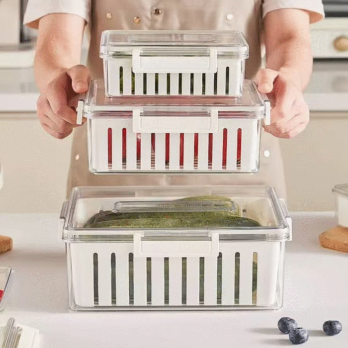 3pcs Stackable Food Storage Containers with Drainer Basket