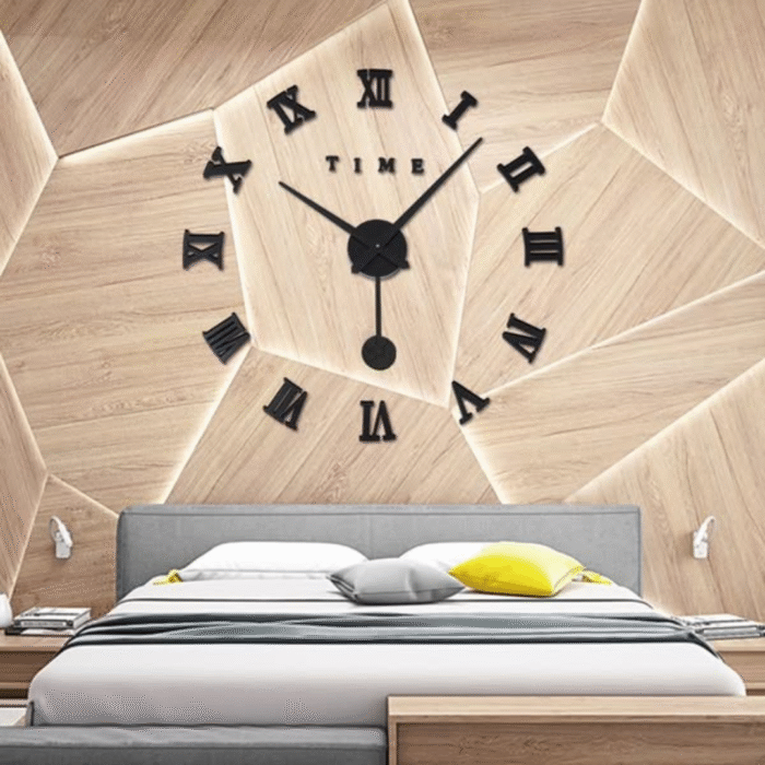 3D Large Roman Numeral Acrylic Mirror Wall Clock Sticker With Pendulum