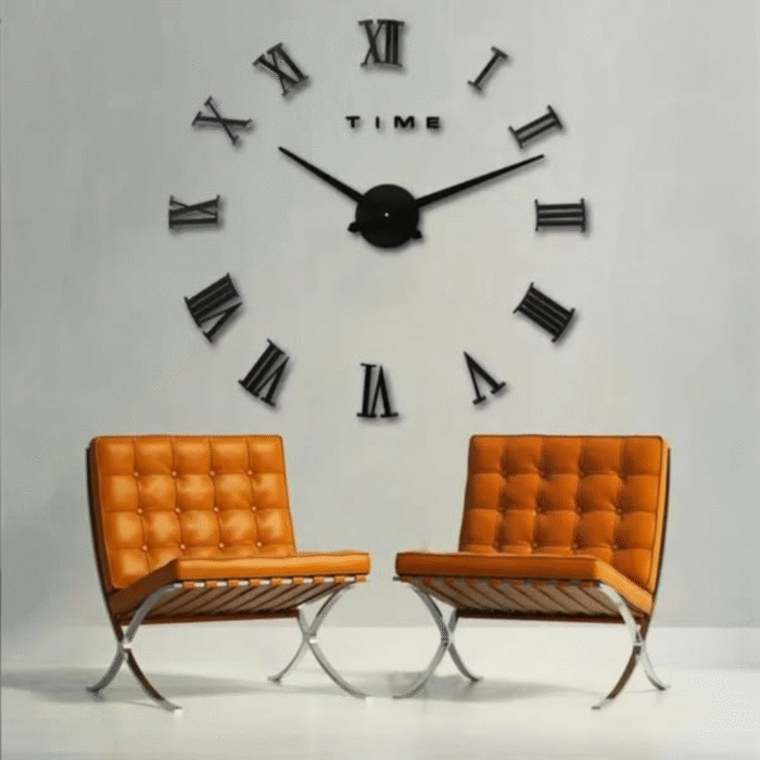 3D Large Roman Numeral Acrylic Mirror Wall Clock Sticker With Pendulum