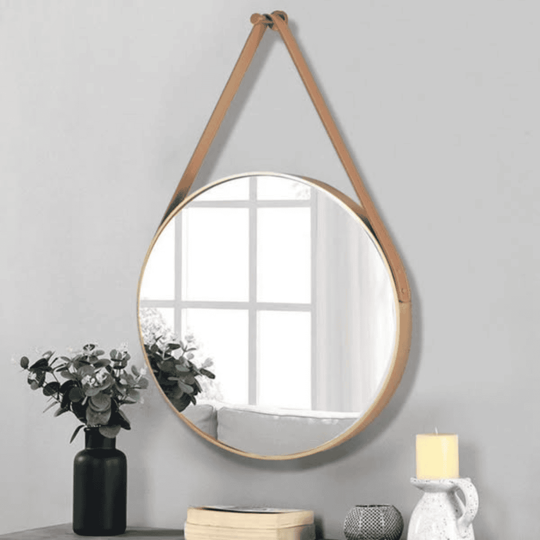 Wall Hanging Decorative Mirror with Leather Strap