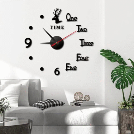 3D Large Roman Numeral Acrylic Mirror Wall Clock Sticker With Deco Deers