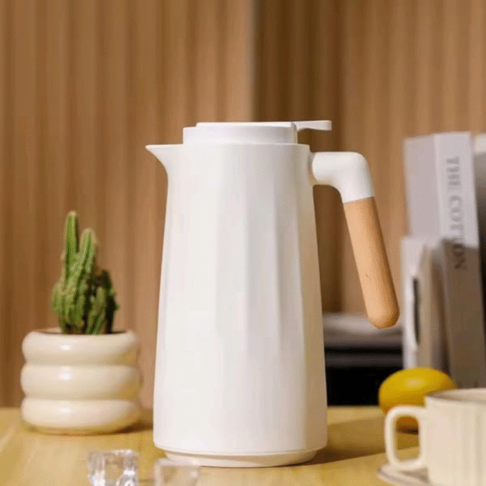 Double Wall Insulated Vacuum Flask with Wooden Handle