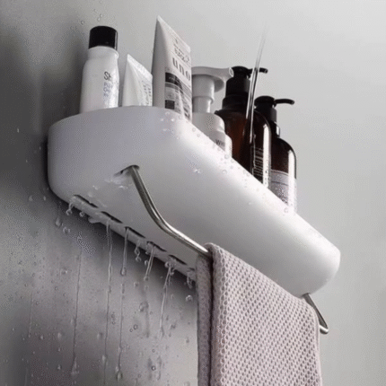 Wall Mounted Self Adhesive Shower Caddy Shelf with Towel Rail
