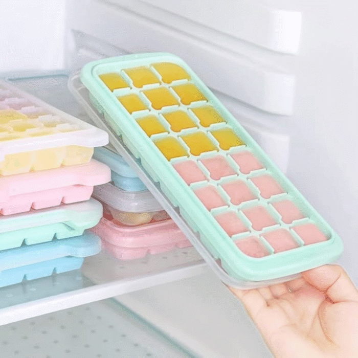 Multi-Colored 24 Grid Silicone Ice Cube Tray with Lid