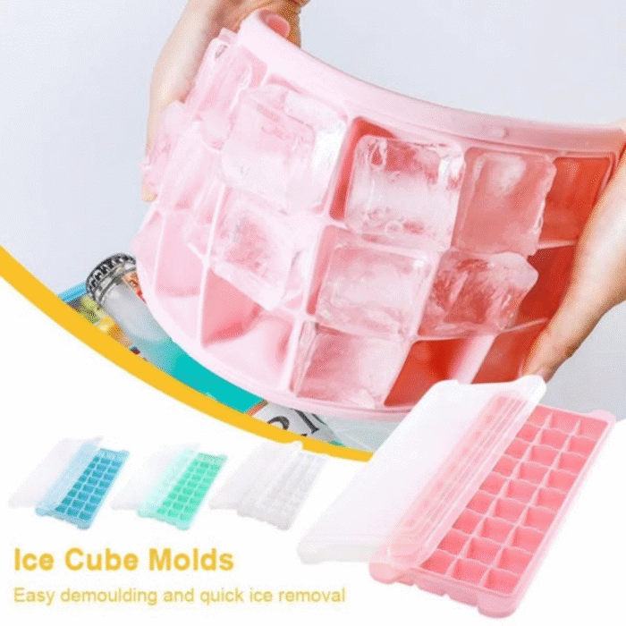 Multi-Colored 24 Grid Silicone Ice Cube Tray with Lid