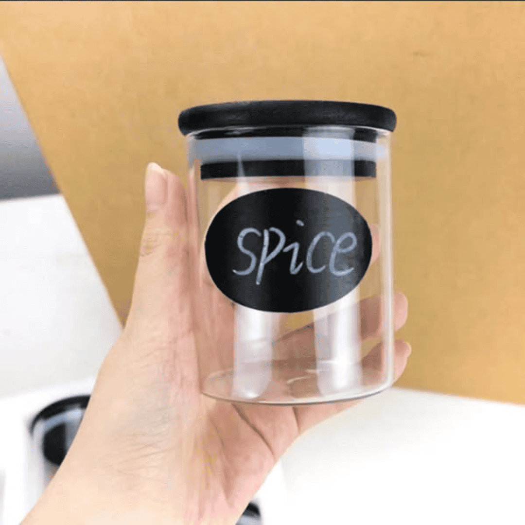 12pcs Glass Spice Jar Set with Black Bamboo Lids
