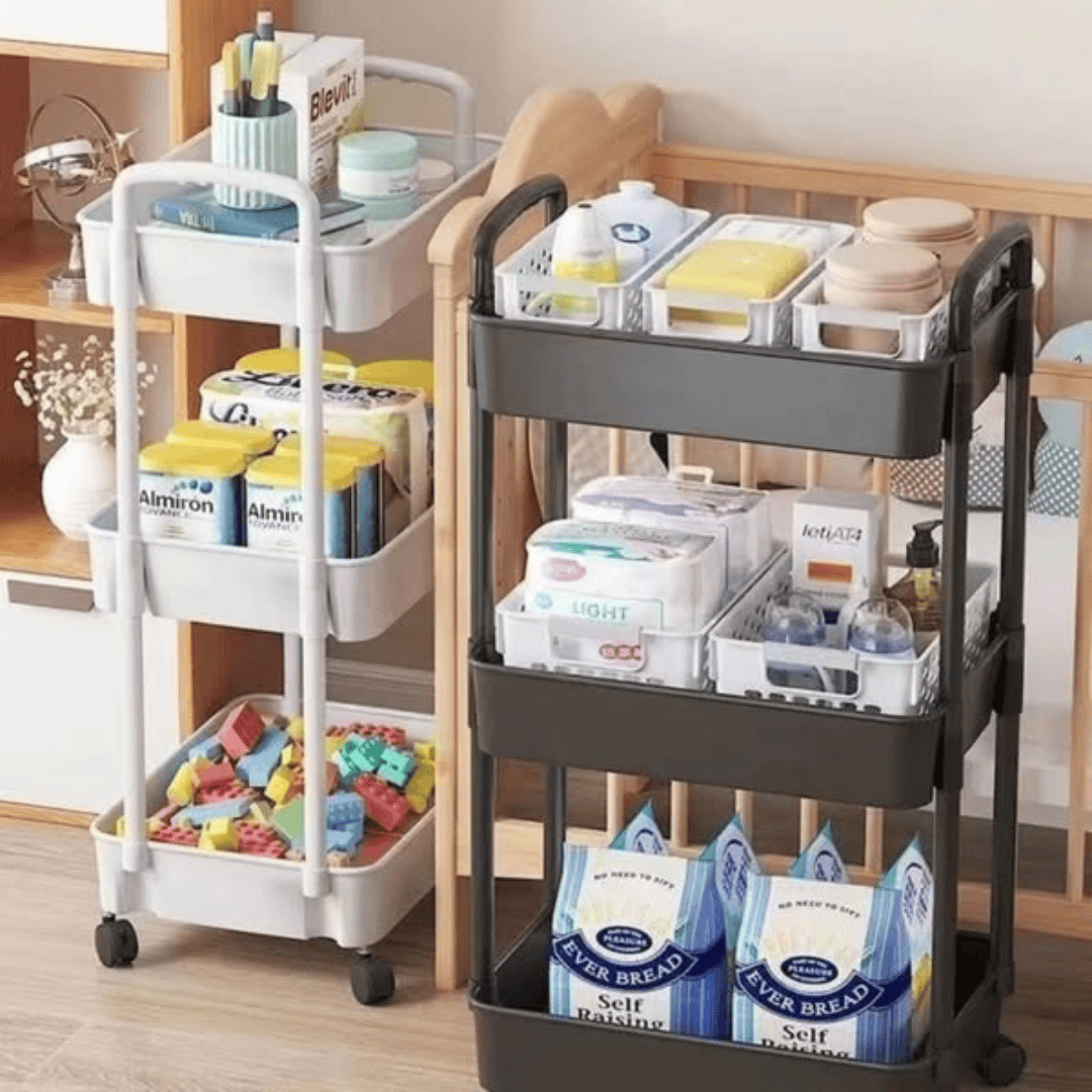 Multi-Purpose 3-Layer Metal Storage / Movable Trolley Rack