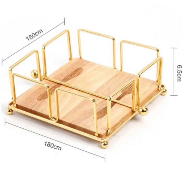 Metallic Serviette Holder with Bamboo Base