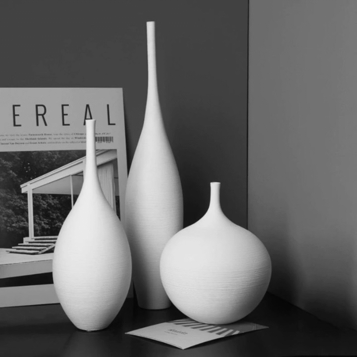 3pcs White Brushed Decor Vases