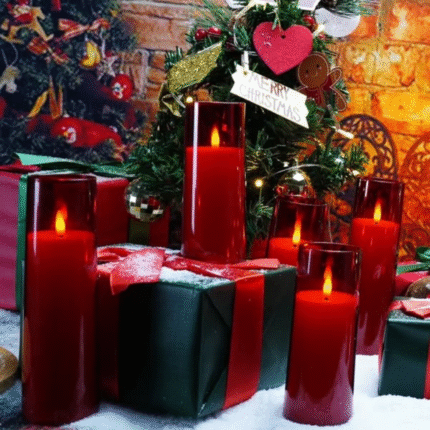 9Pcs Hot Red Acrylic Flameless LED Candle Set