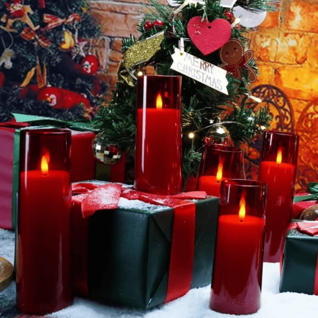 9Pcs Hot Red Acrylic Flameless LED Candle Set