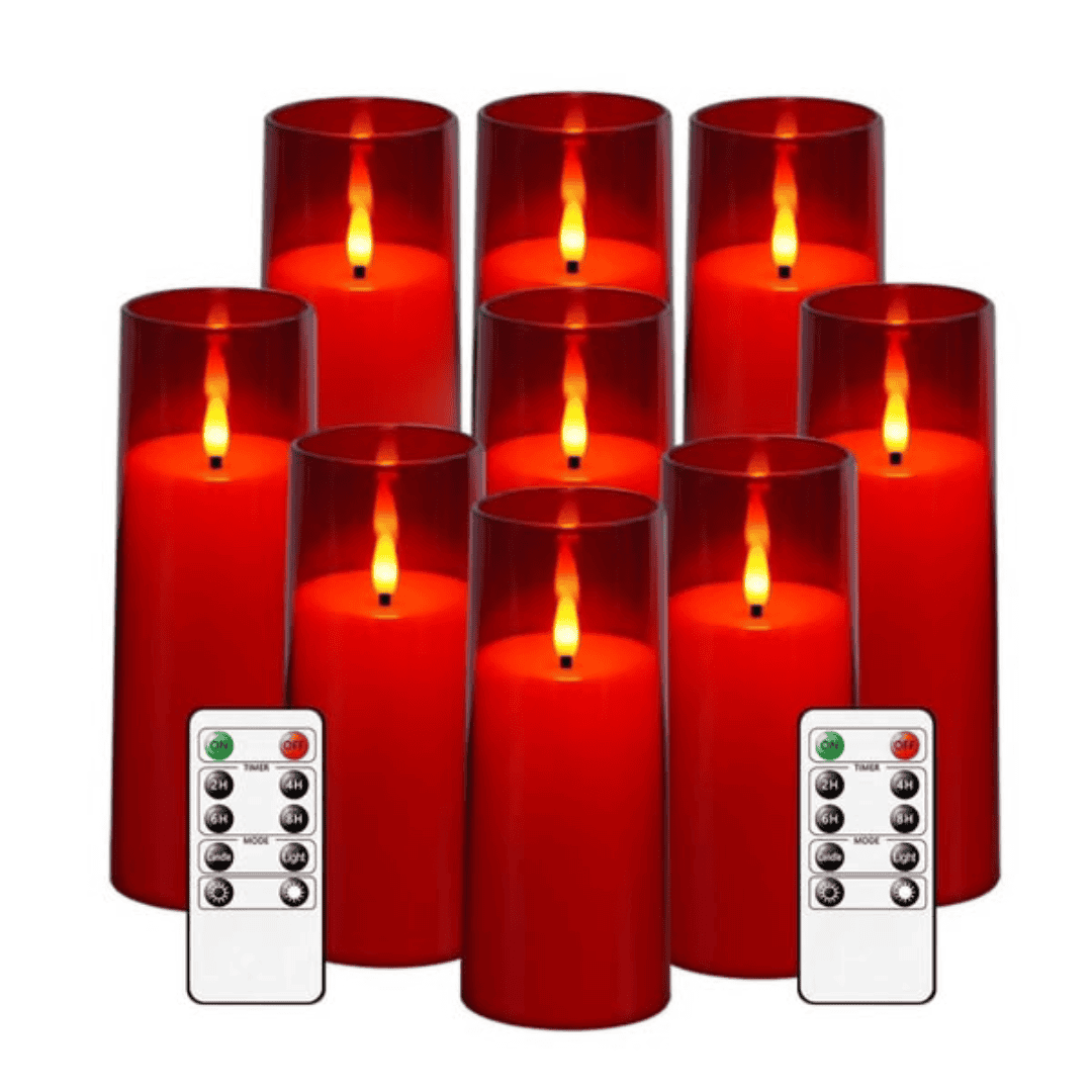 9Pcs Hot Red Acrylic Flameless LED Candle Set