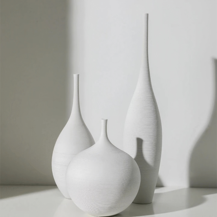 3pcs White Brushed Decor Vases