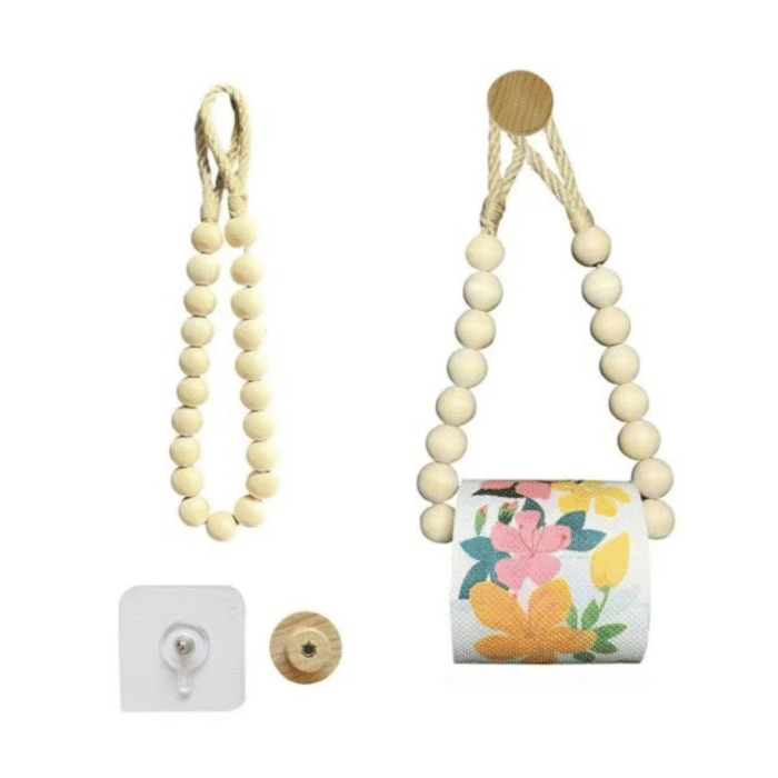 Creative Natural Wood Beaded Toilet Paper Roll Holder