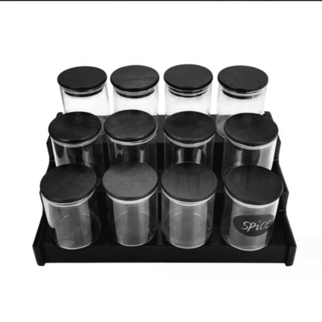 12pcs Glass Spice Jar Set with Black Bamboo Lids