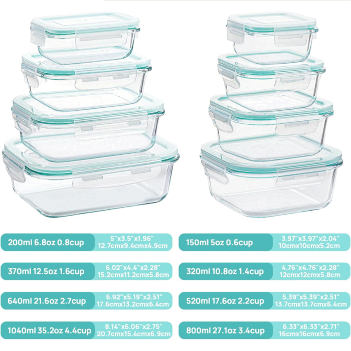 8pcs Food Grade Glass Lunch Box Set