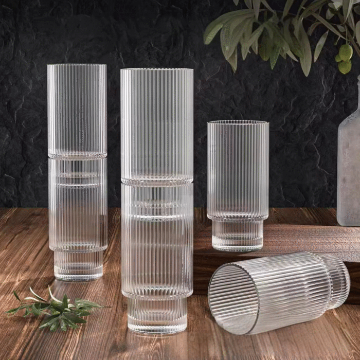 Ribbed Crystal Glass Tumblers
