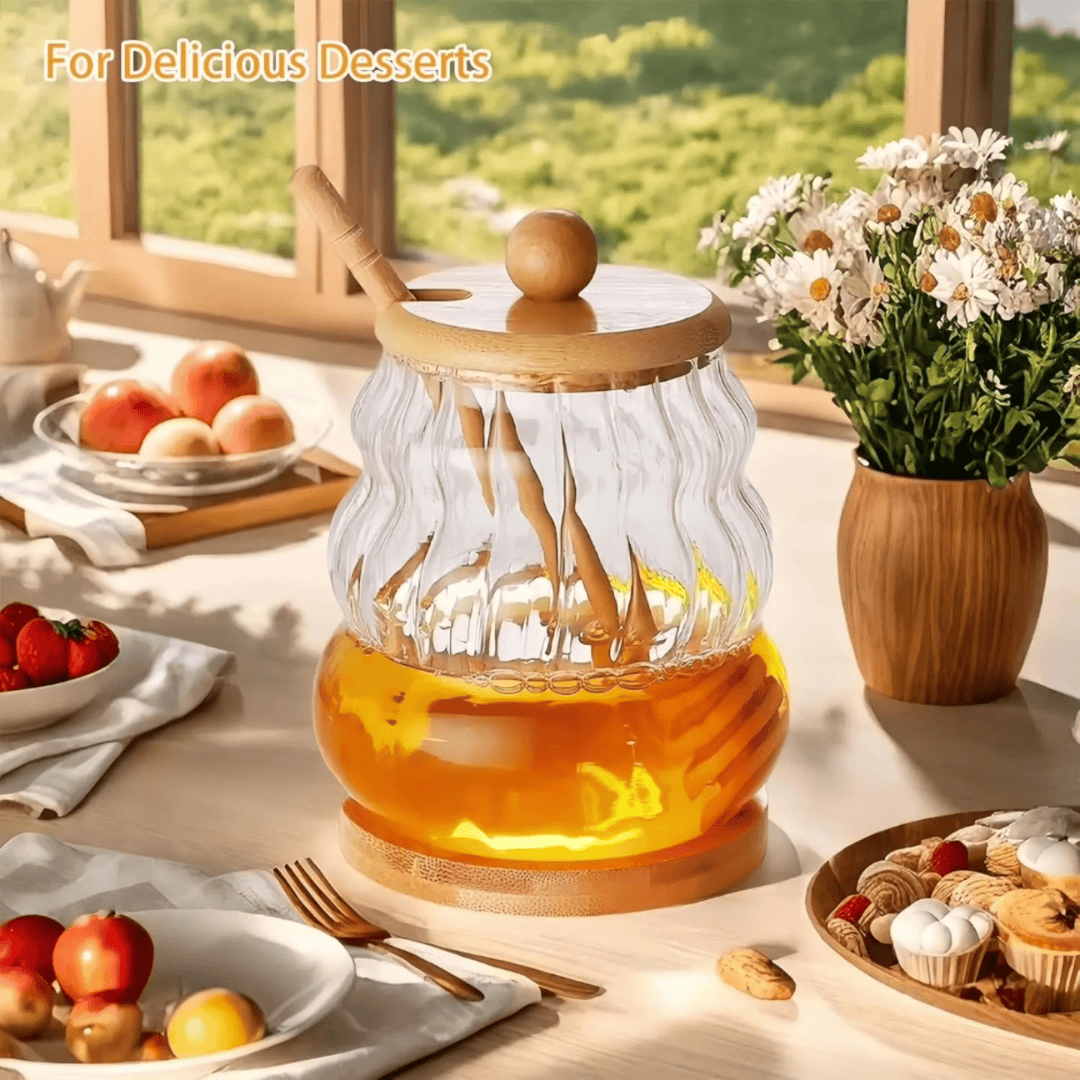 Honey Oil Jar with Bamboo Lid and Dipper